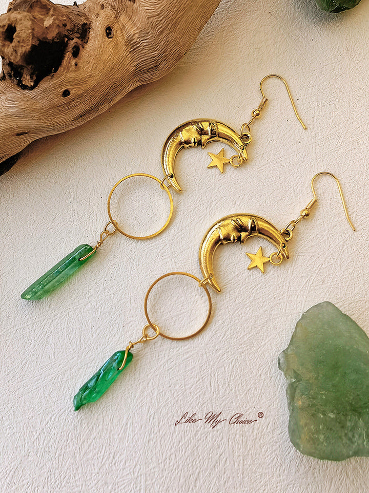 Boho Crescent Green Crystal -korvakorut