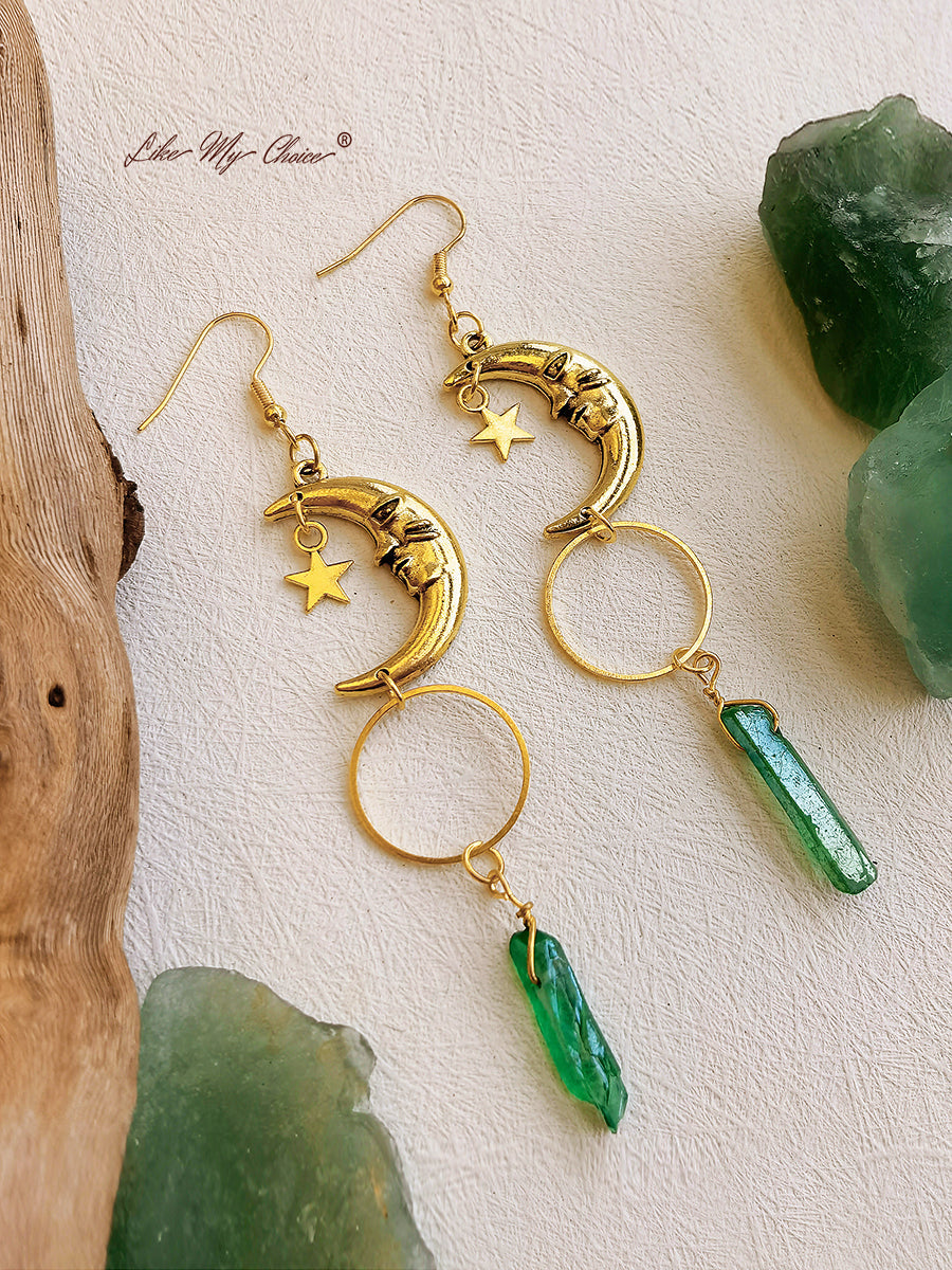 Pendientes Boho Crescent Cristal Verde