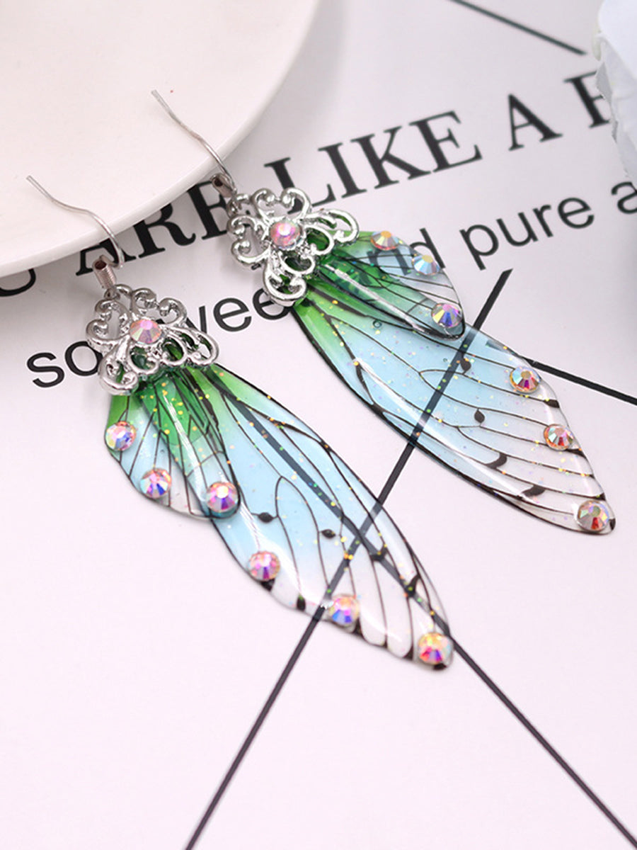 Butterfly Wing Green Rhinestone Cicada Wing Crystal øreringe