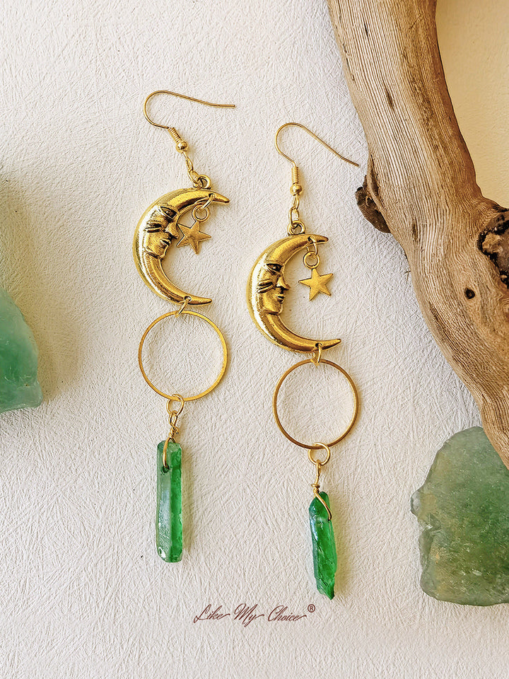 Pendientes Boho Crescent Cristal Verde