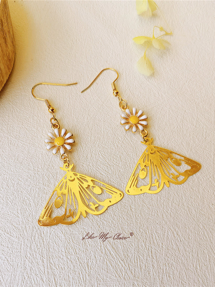 Daisy gouden holle vlinder drop oorbellen