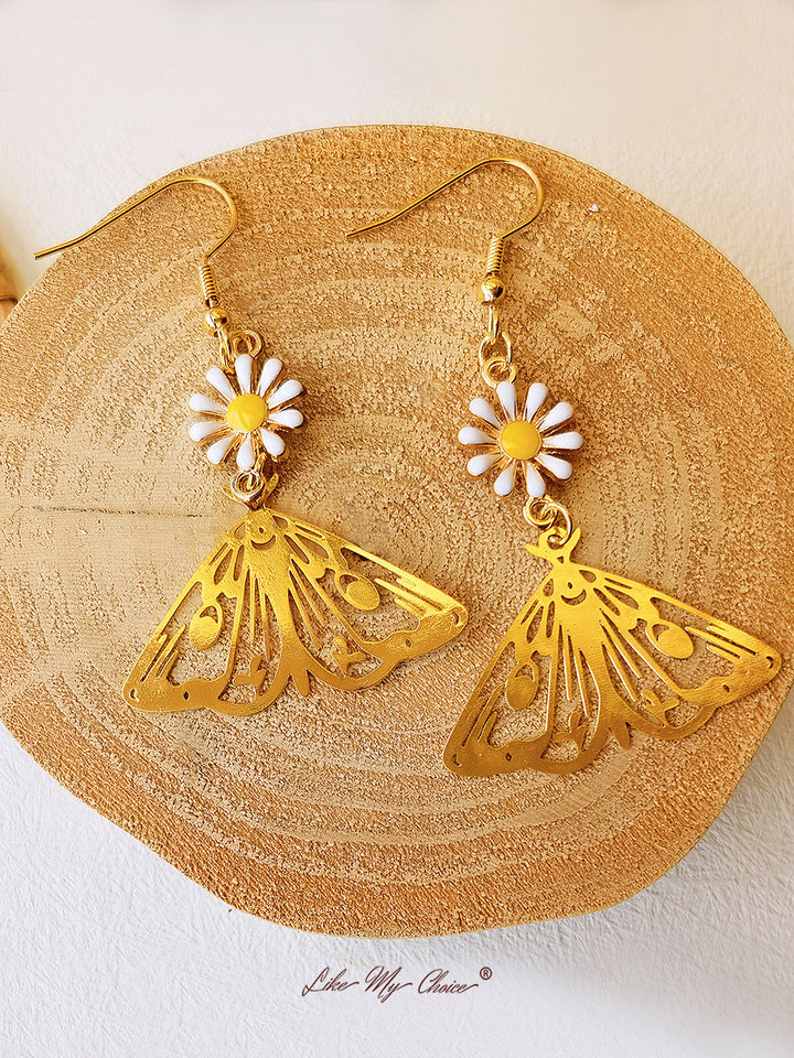 Σκουλαρίκια Daisy Gold Hollow Butterfly Drop