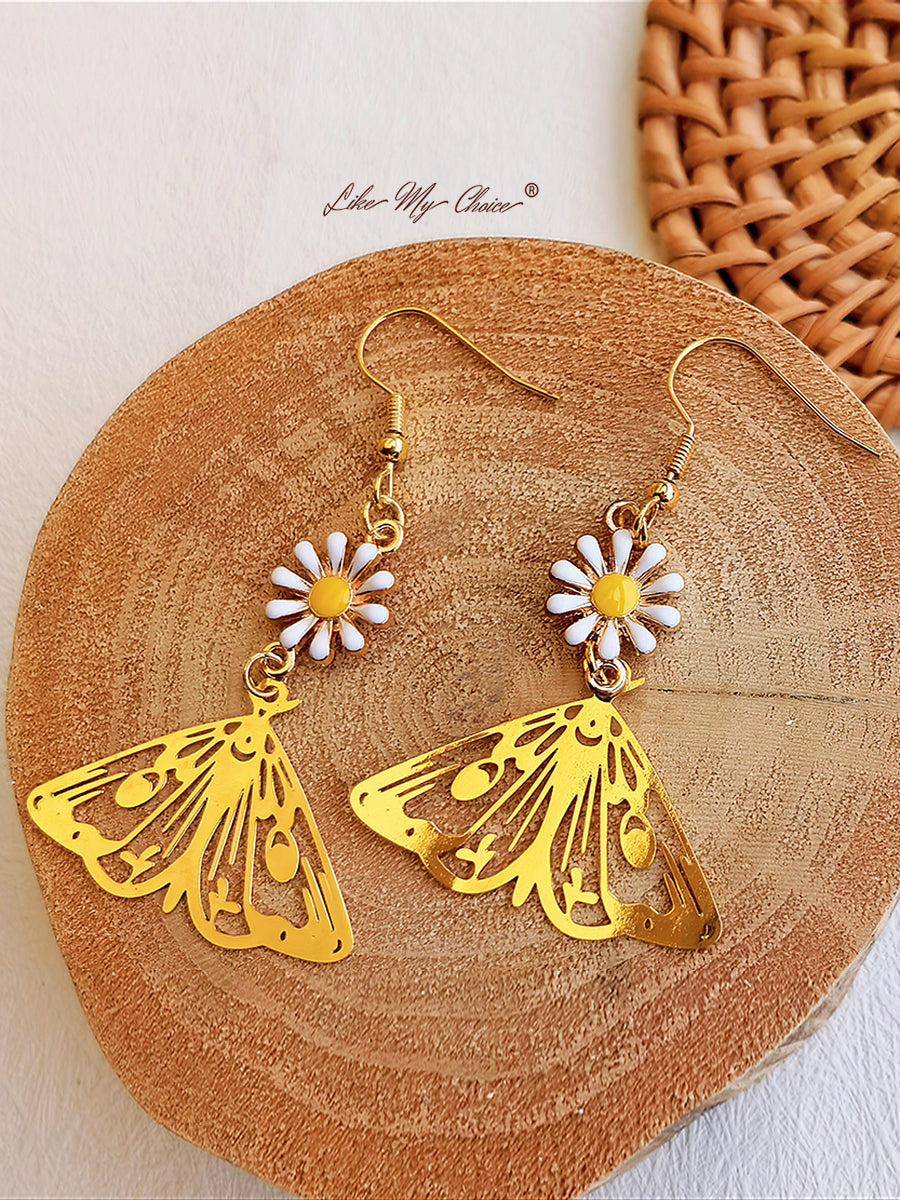 Σκουλαρίκια Daisy Gold Hollow Butterfly Drop