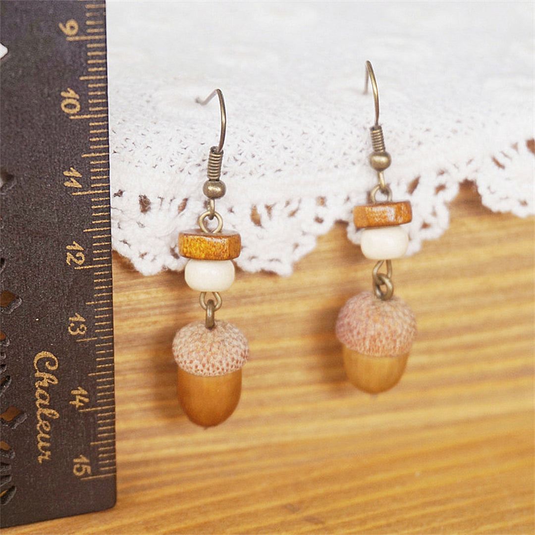 Håndlavede smykker retro øreringe med tørret frugt i massivt træ