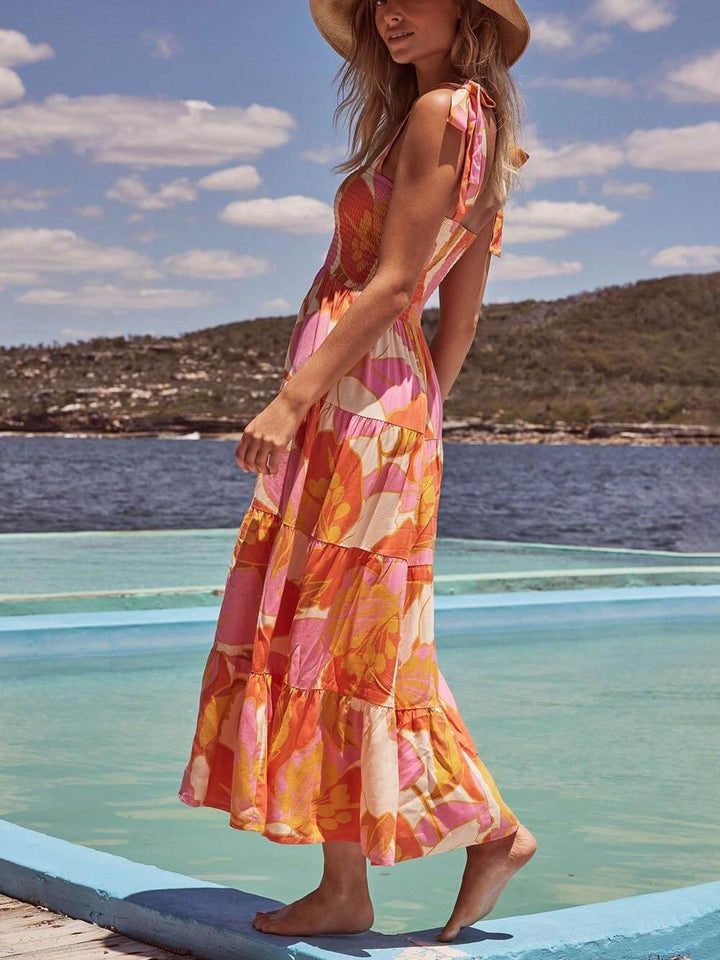 Vestido camisola con estampado de pecho elástico plisado sin mangas Sea Charm