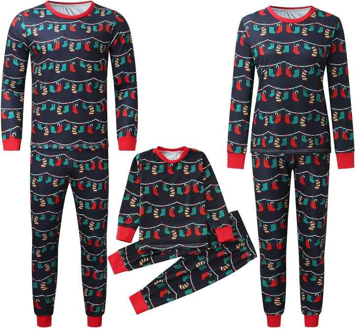 Svarta julglödlampor familjematchande pyjamasset (med husdjurs hundkläder)