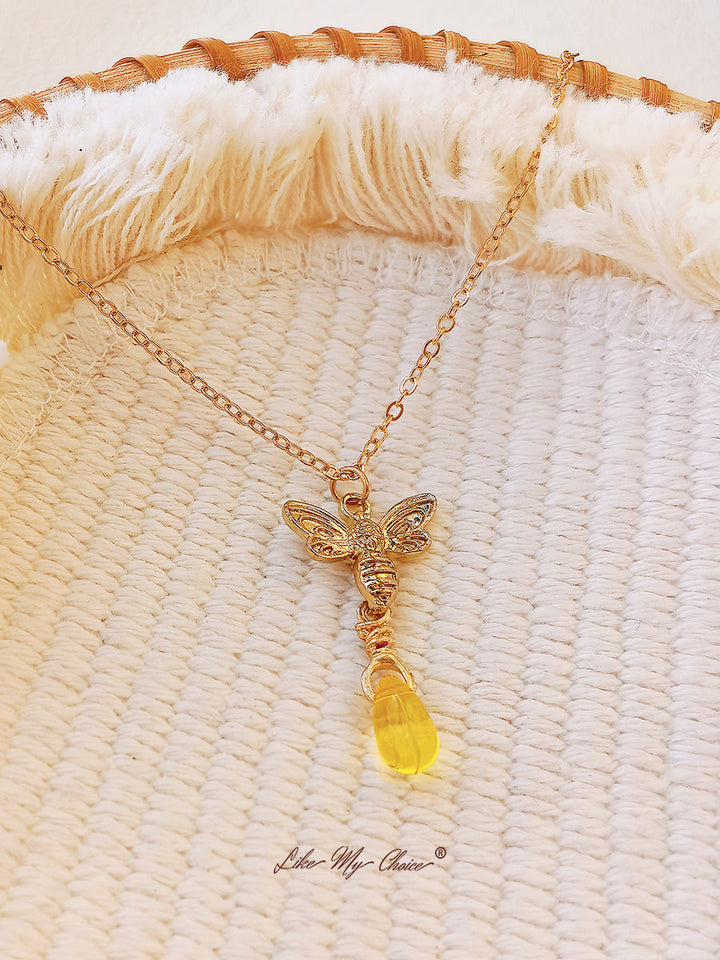 Retro Bee Amber druppel ketting