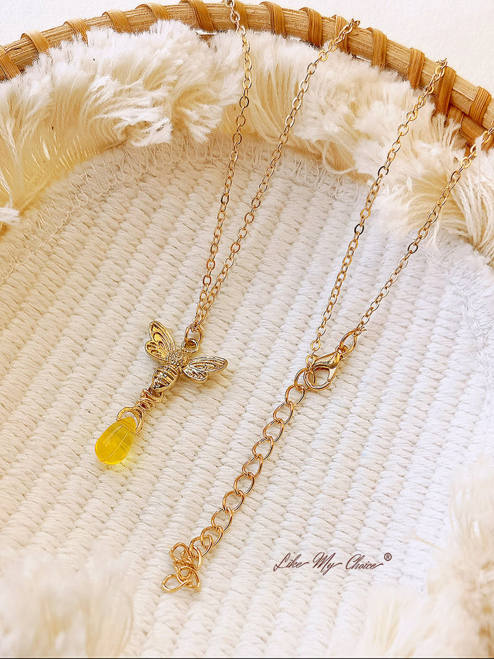 Retro Bee Amber druppel ketting
