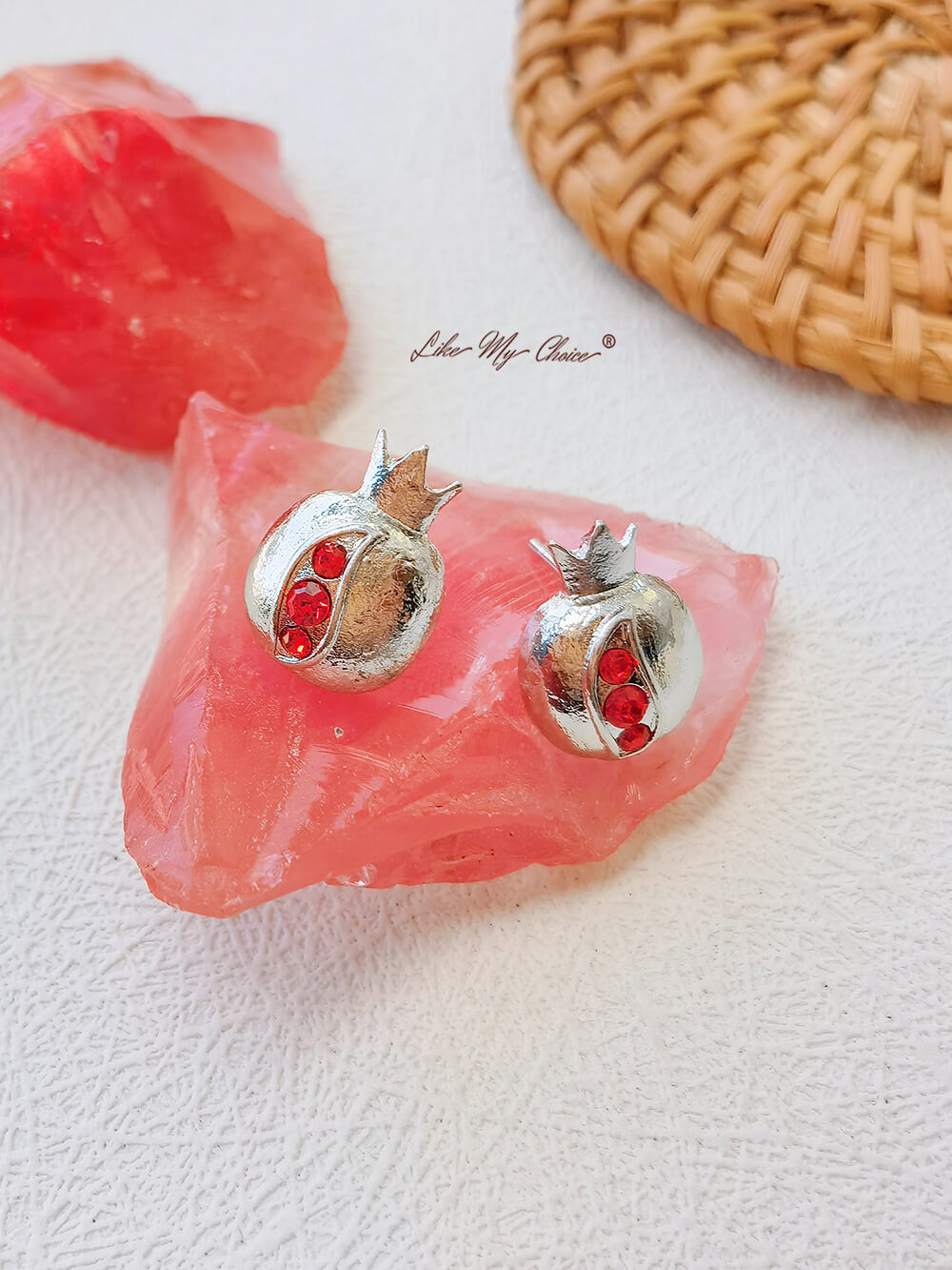 Ασημένιο σκουλαρίκι με ρουμπινί σχέδιο Crown Pomegranate
