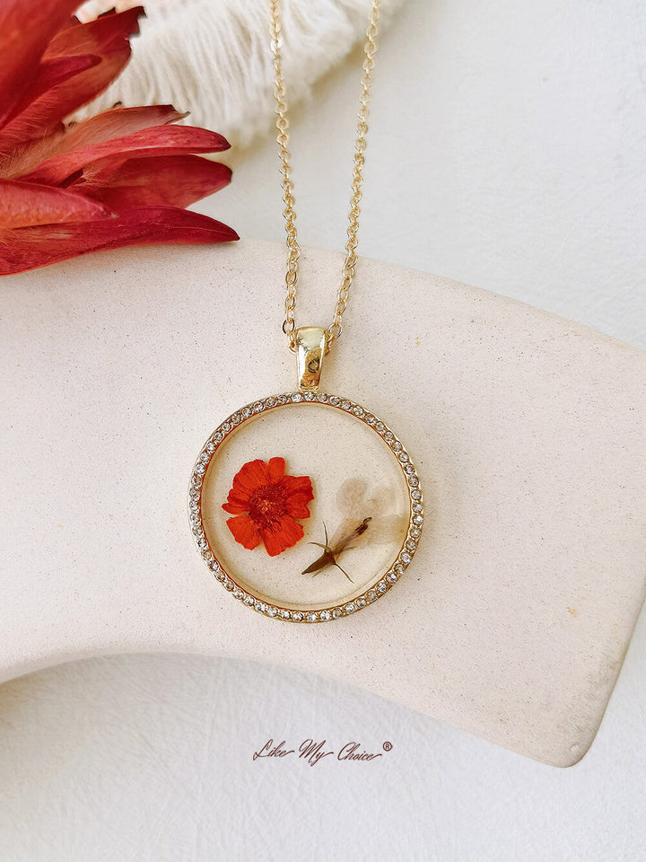 Květinový kulatý křišťálový náhrdelník s přívěskem