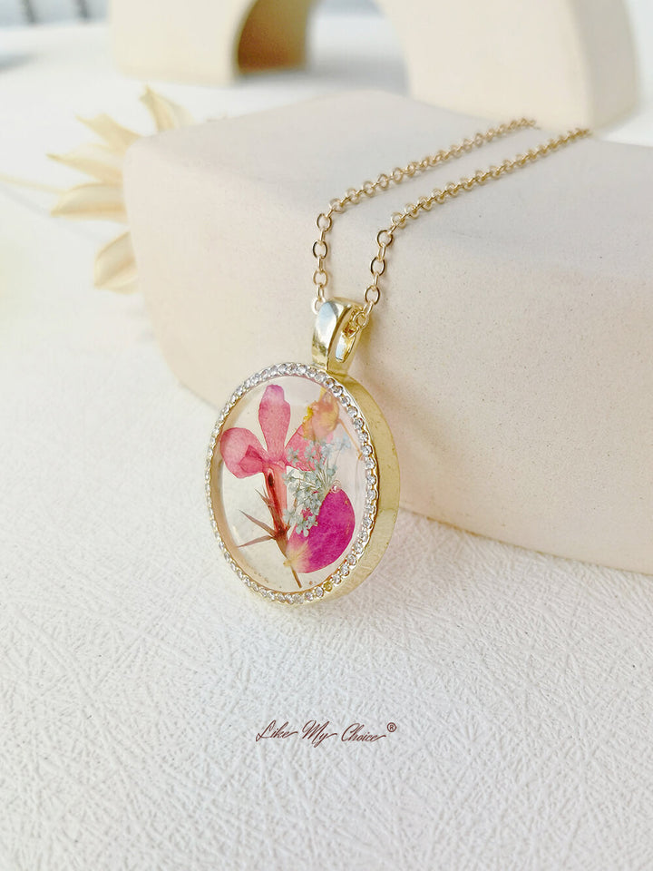 Dancing Orchid Flower Resin runde krystall anheng halskjede