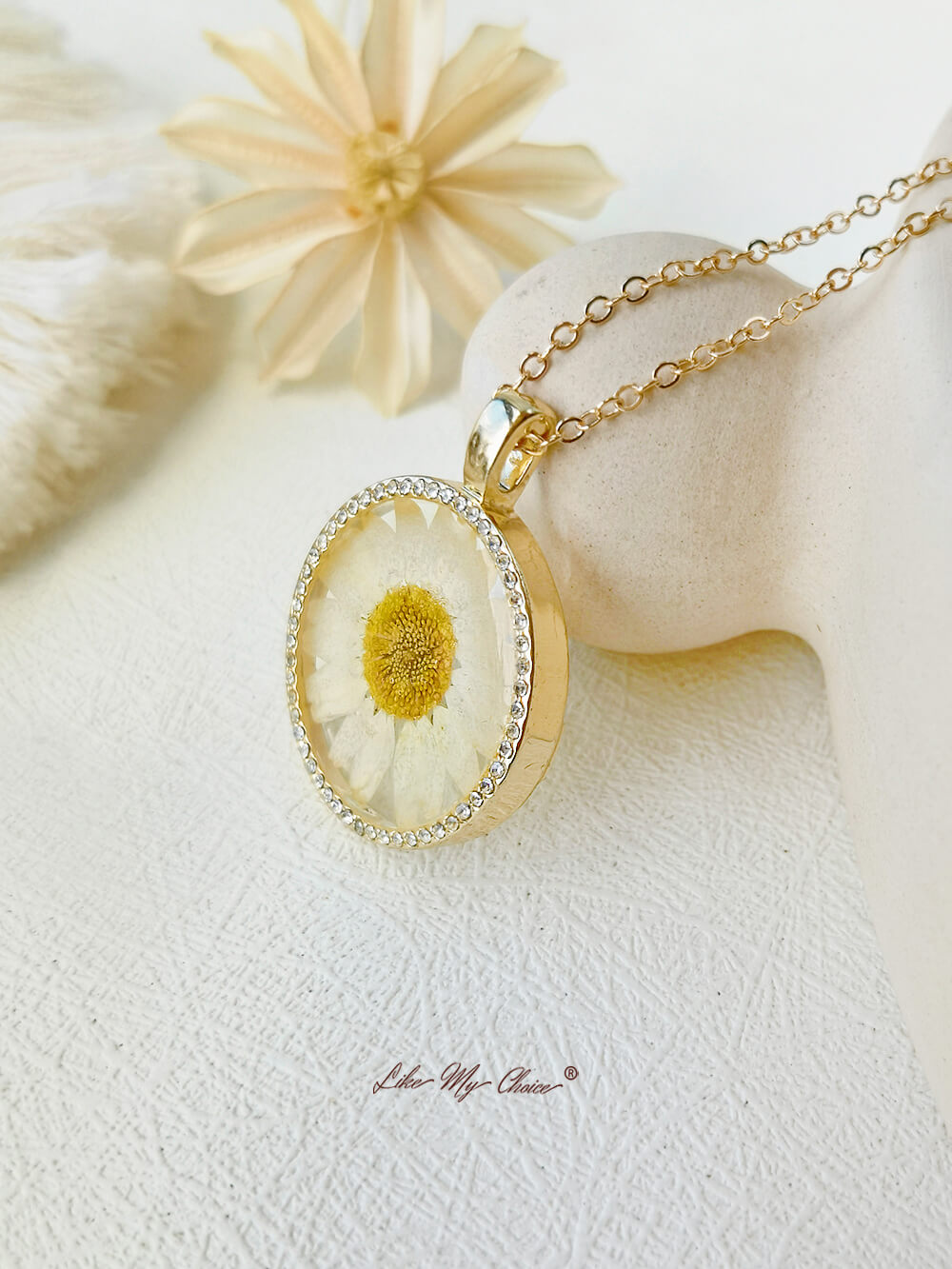 Birth Month Flower Resin Round Crystal Pendant Necklace