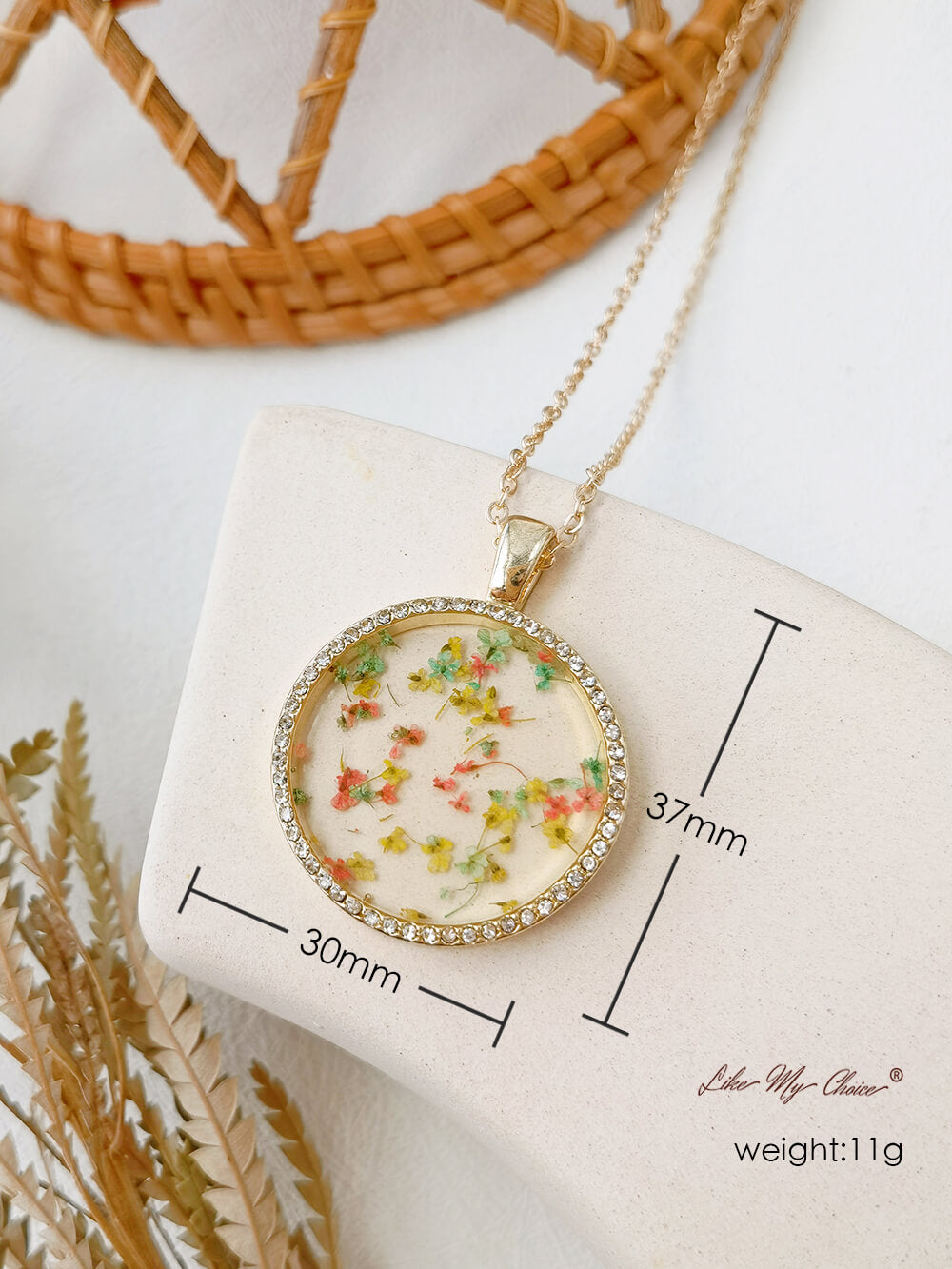 Birth Month Flower Resin Round Crystal Pendant Necklace