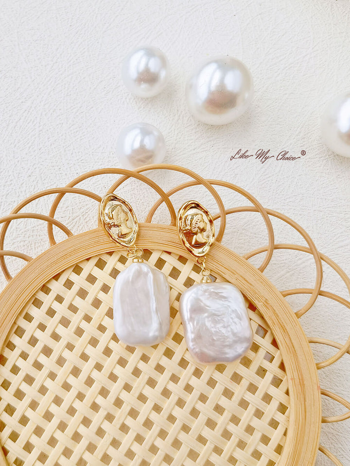 Pendientes de diosa vintage con perlas de agua dulce y piedras preciosas: simples y elegantes