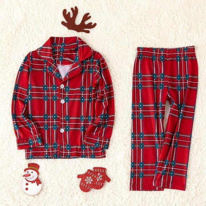 Julpläd Lapel Familj Matchande Pyjamas Set