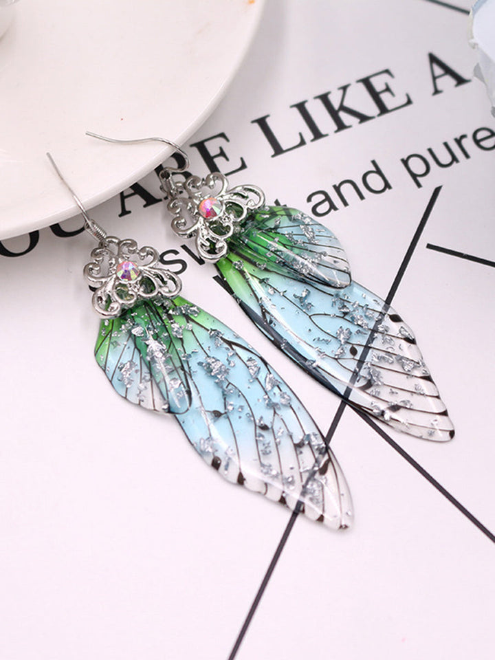 Vlindervleugel groene strass cicade vleugel kristallen oorbellen