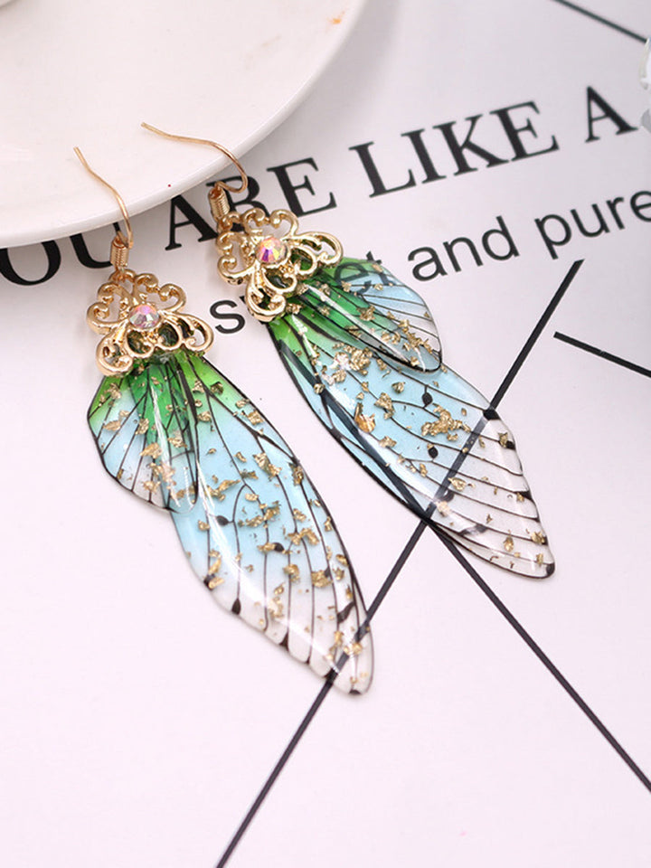 Butterfly Wing Grön Rhinestone Cicada Wing Crystal örhängen