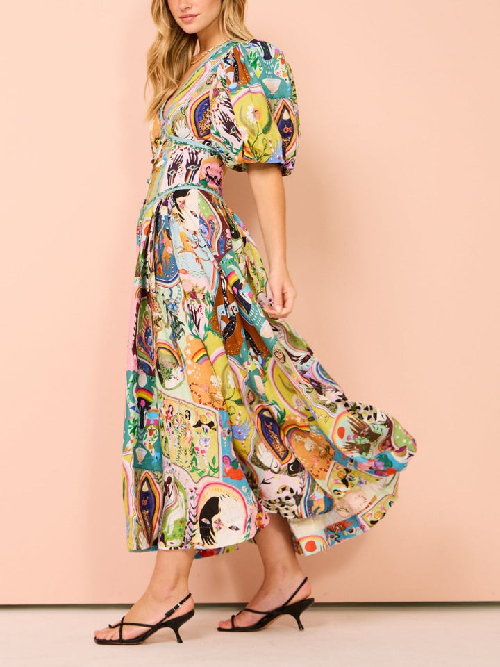 Casual midi-jurk met graffiti-groenblijvende print