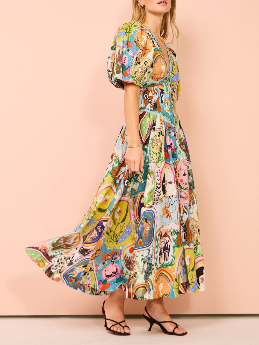 Casual midi-jurk met graffiti-groenblijvende print