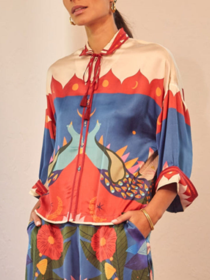 Μπλουζάκι με γιακά σε στυλ κιμονό