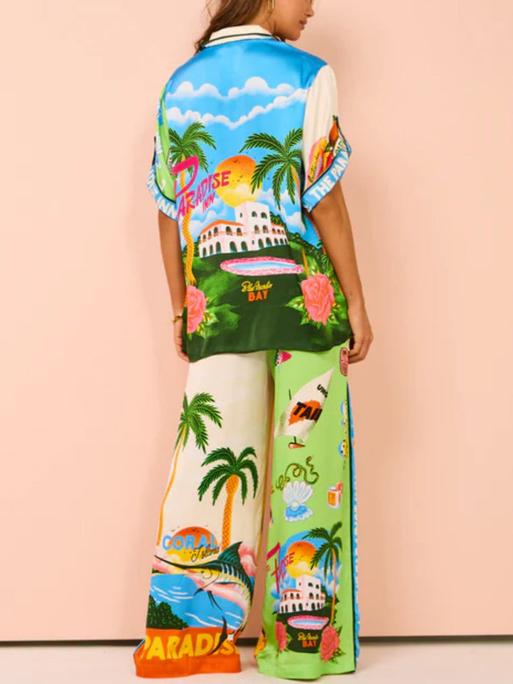 ชุดทูพีซพิมพ์ลายสไตล์ฤดูร้อนของ Sunny Beach - กางเกง