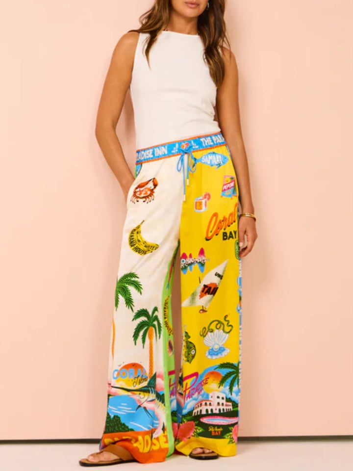 Conjunto de dos piezas estampado estilo veraniego de Sunny Beach - Pantalones