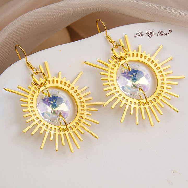 Pendientes Boho Oro Sol Cristal