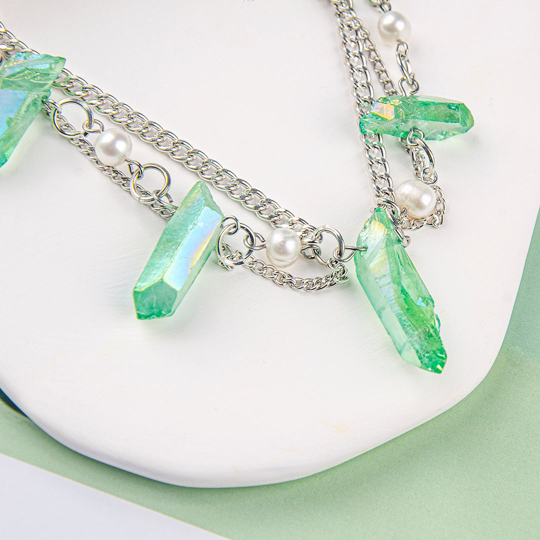 Collar Boho de cristal de cuarzo verde