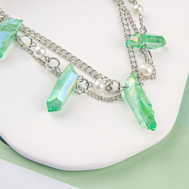 Grüne Quarz-Kristall-Boho-Halskette