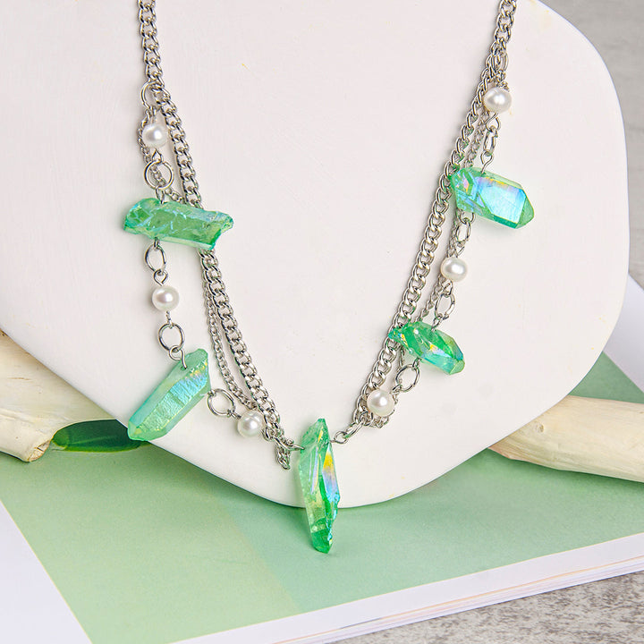 Colar Boho de cristal de quartzo verde