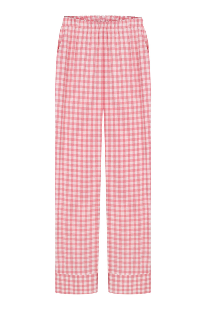 Růžová kostkovaná volná sada pyžama