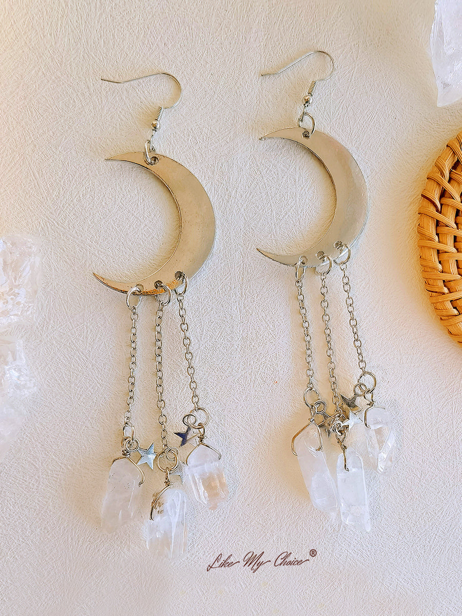 Gotische ster & maan kristallen oorbellen