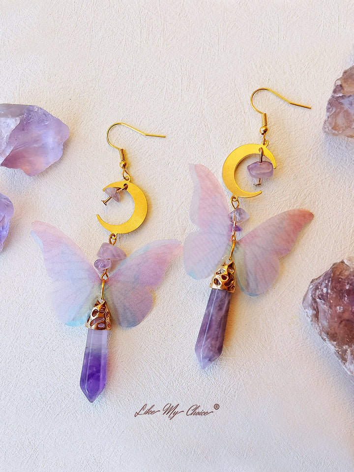 Σκουλαρίκια Monarch Butterfly Amethyst Boho