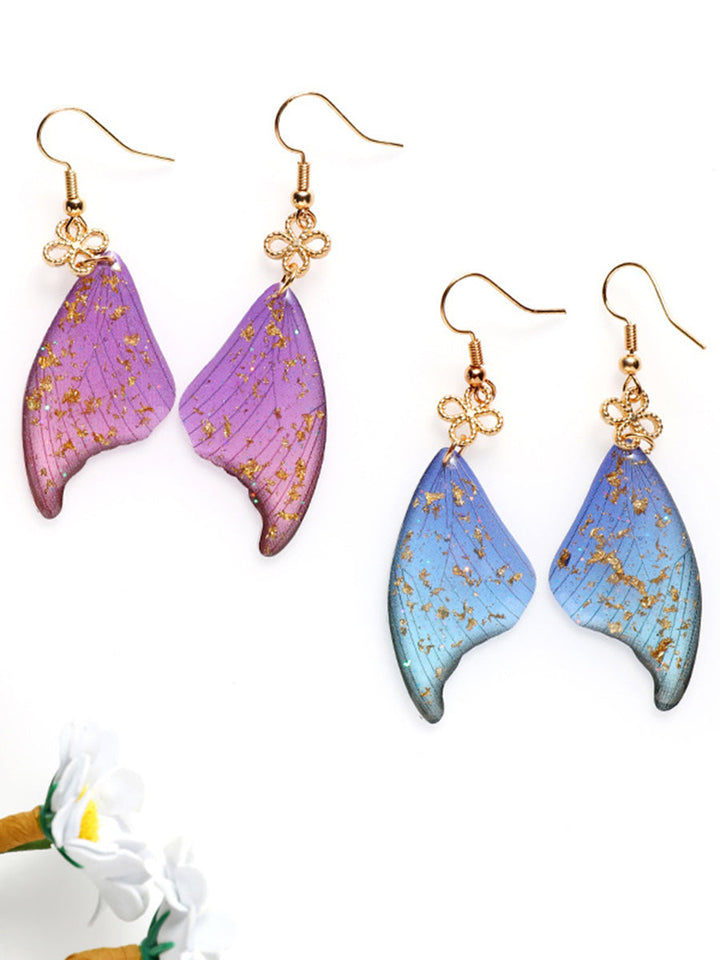 Farverige sommerfuglevinger guldfolie epoxy øreringe