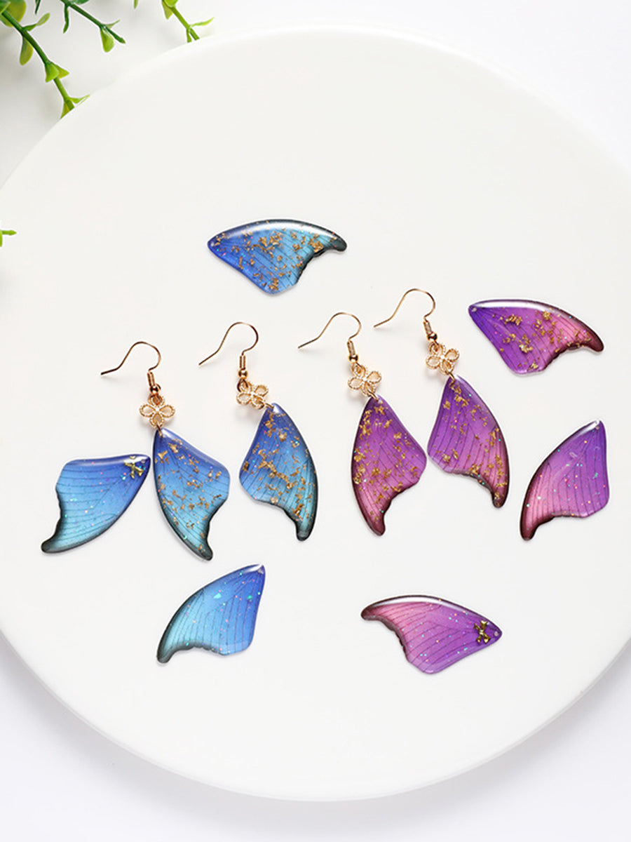 Kleurrijke vlindervleugels goudfolie epoxy oorbellen