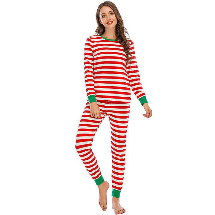 Rot-weiß gestreiftes Pyjama-Set mit grünem Kragen und passendem Familien-Pyjama-Set