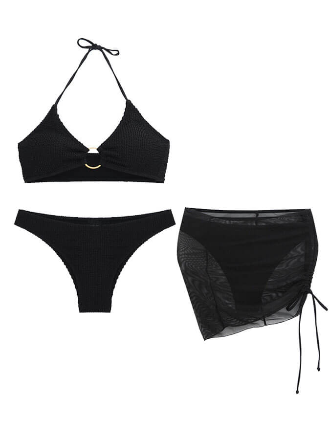 Ensfarget Sexy Halterneck 3-delt badedrakt Bikini