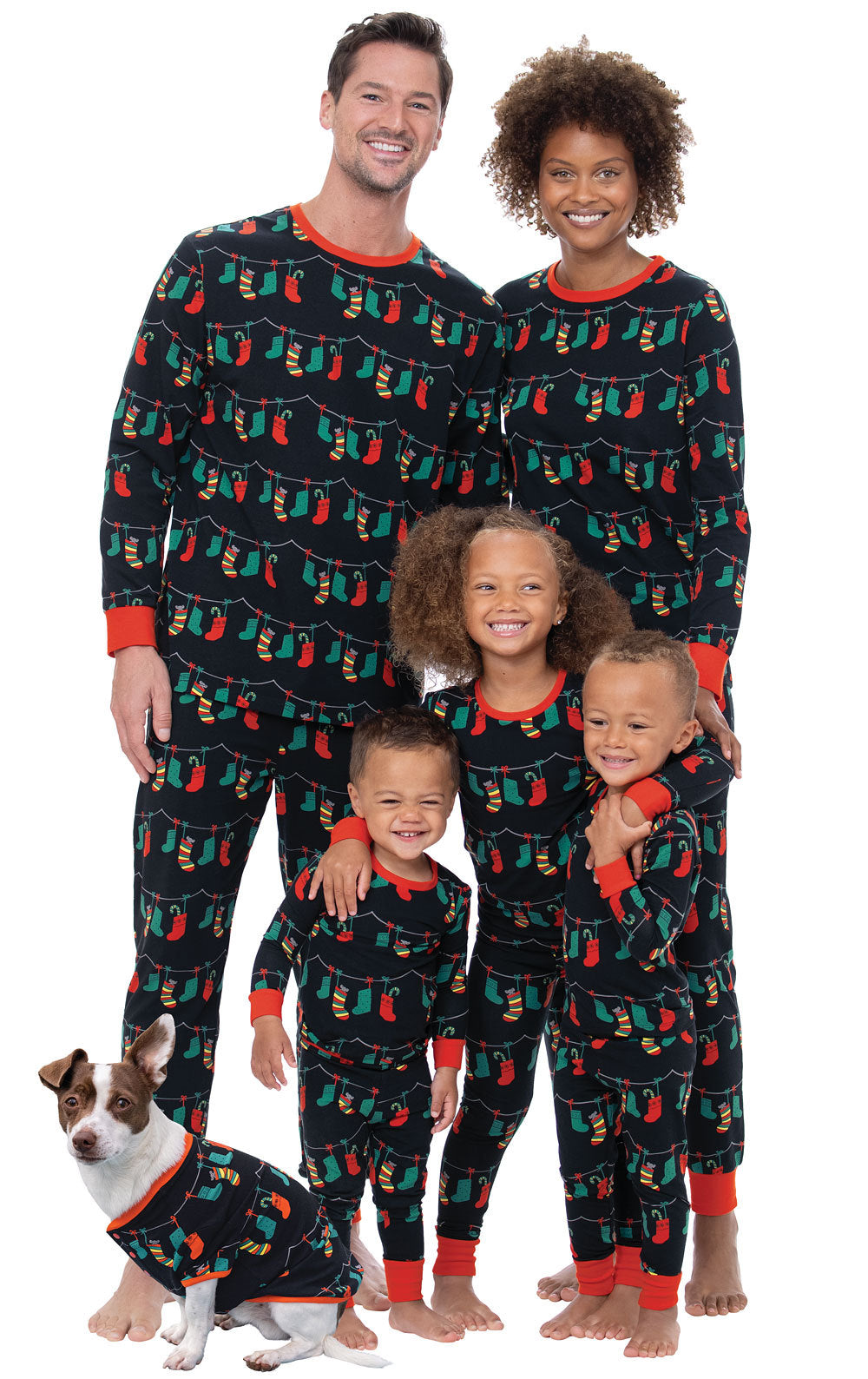 Svarta julglödlampor familjematchande pyjamasset (med husdjurs hundkläder)
