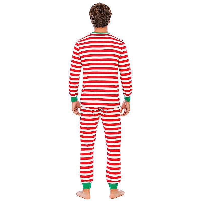 Red and White Striped Green  Collar Family Matching Pajamas Set