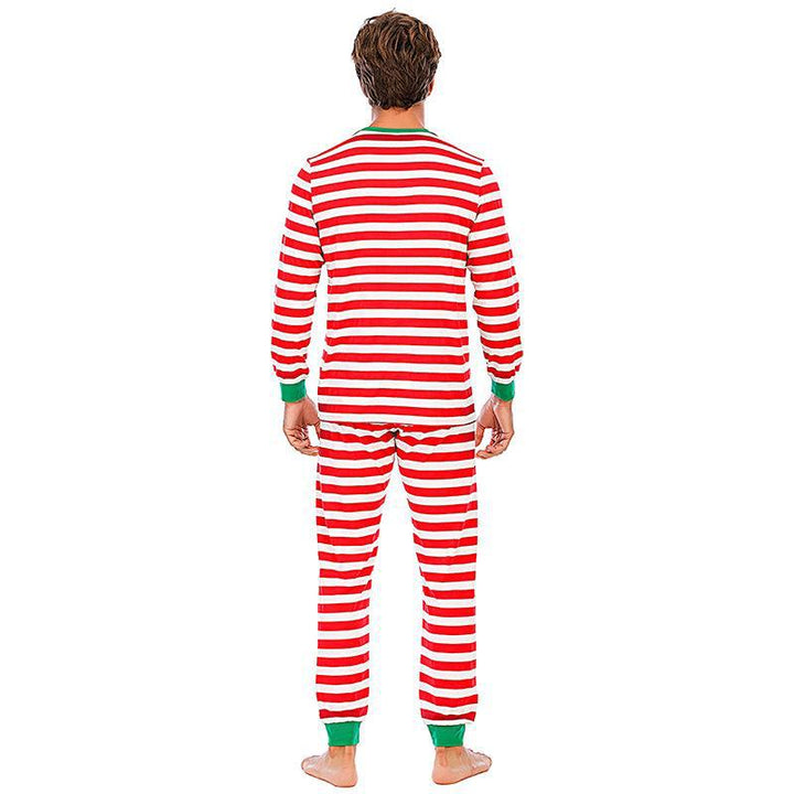 Rot-weiß gestreiftes Pyjama-Set mit grünem Kragen und passendem Familien-Pyjama-Set