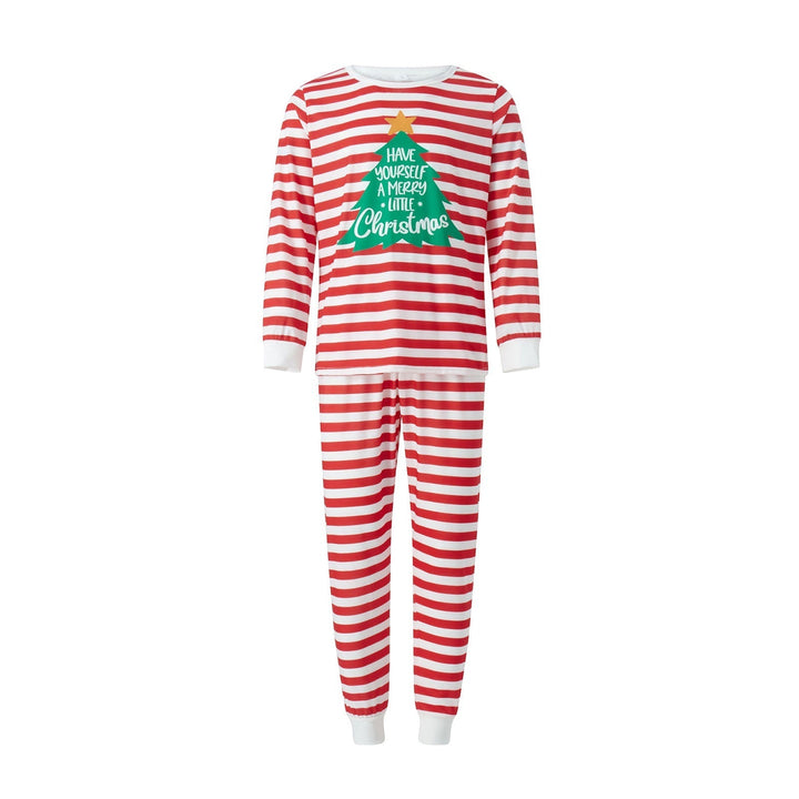 Conjuntos de pijamas combinando com árvore de Natal listrada vermelha e branca