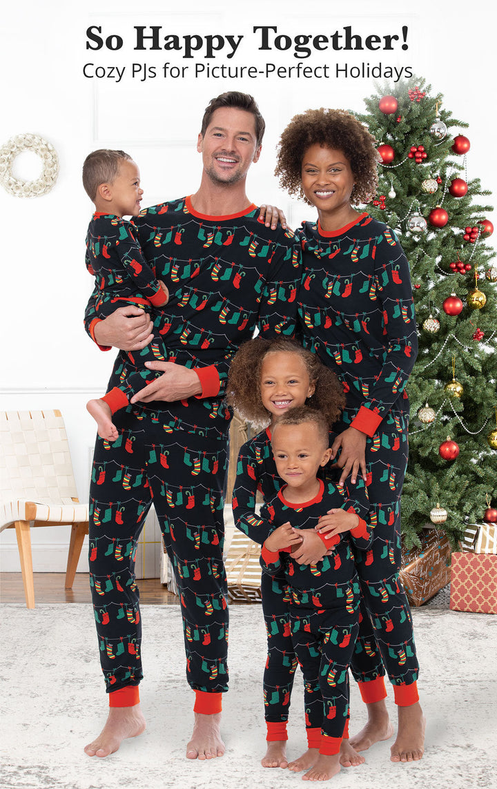 Conjuntos de pijamas familiares con bombilla navideña negra (con ropa para perros)