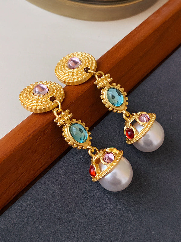 Cercei cu perle cu pietre prețioase în stil palat retro
