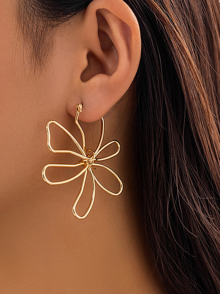 Modische, glänzende, große Blumen-Ohrringe aus Metall
