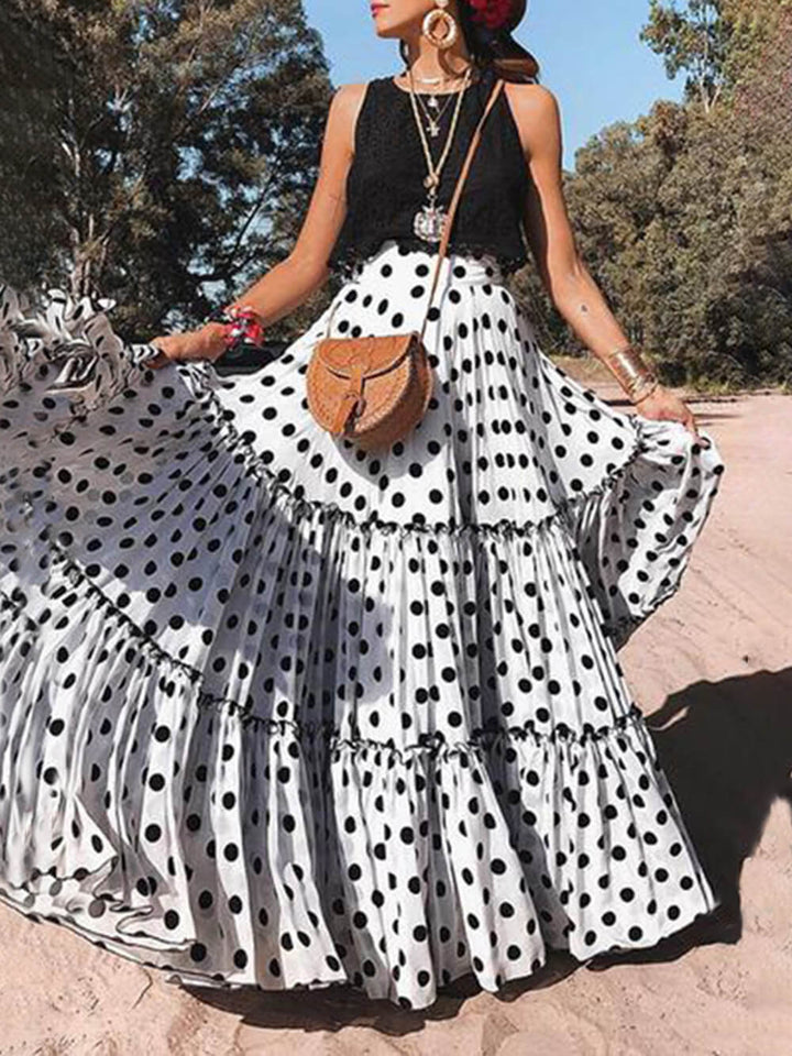 Fashion Casual Long Polka Dot Printed Halter Skirt