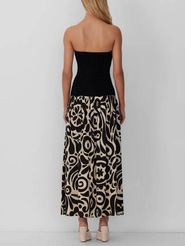 Modieuze strapless midi-jurk met bloemenprint