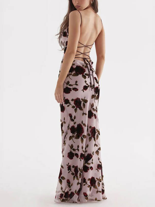 Rose rugloze maxi-jurk