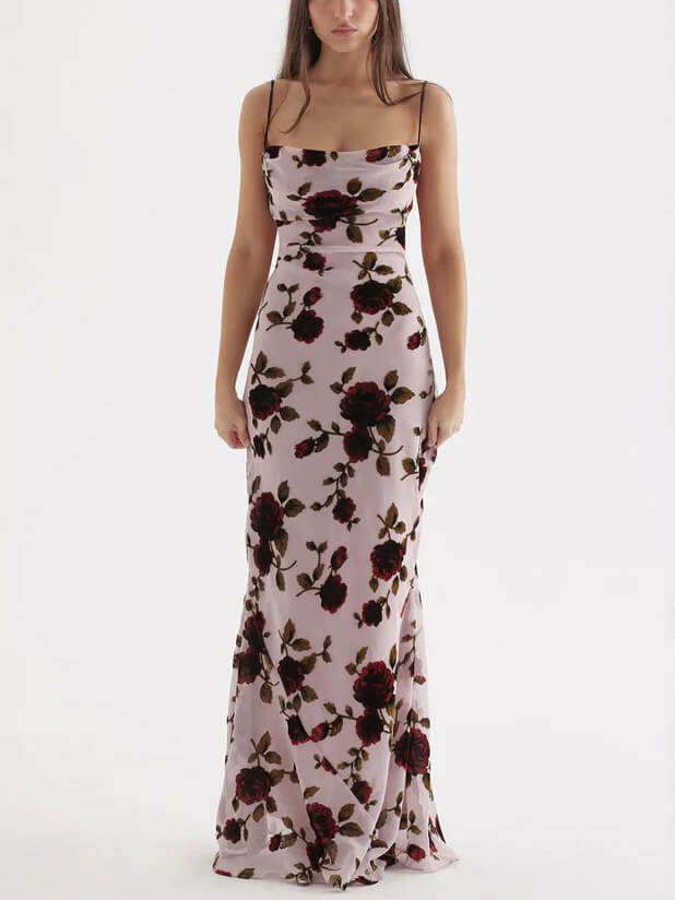 Rose rugloze maxi-jurk