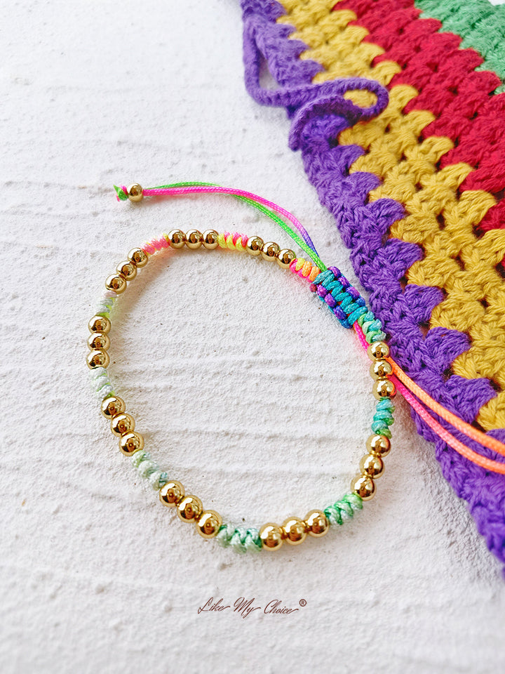 Adjustable Drawstring Beaded Bracelet Rainbow Candy