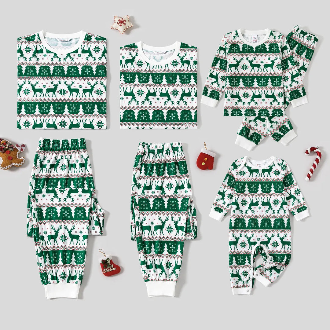 Conjuntos de pijamas verdes de Natal Elk Fmalily combinando